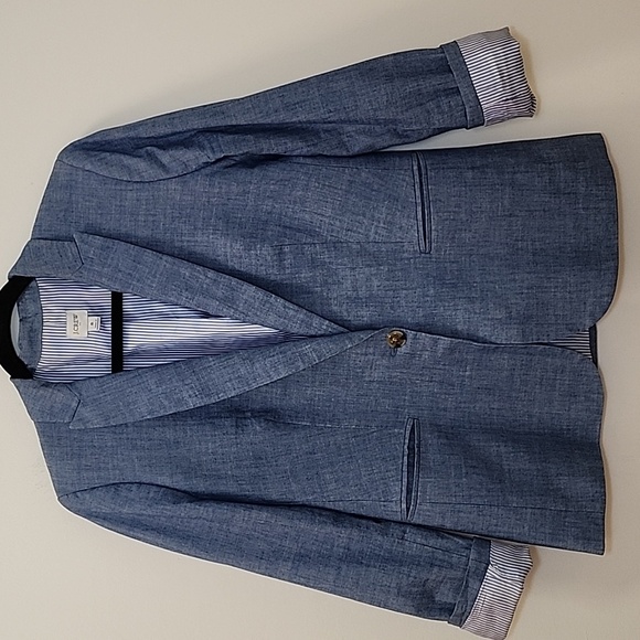 J. Crew 100% Cotton Chambray Holland blazer Light Blue Single-Button Preppy Sz 8 - Picture 13 of 16